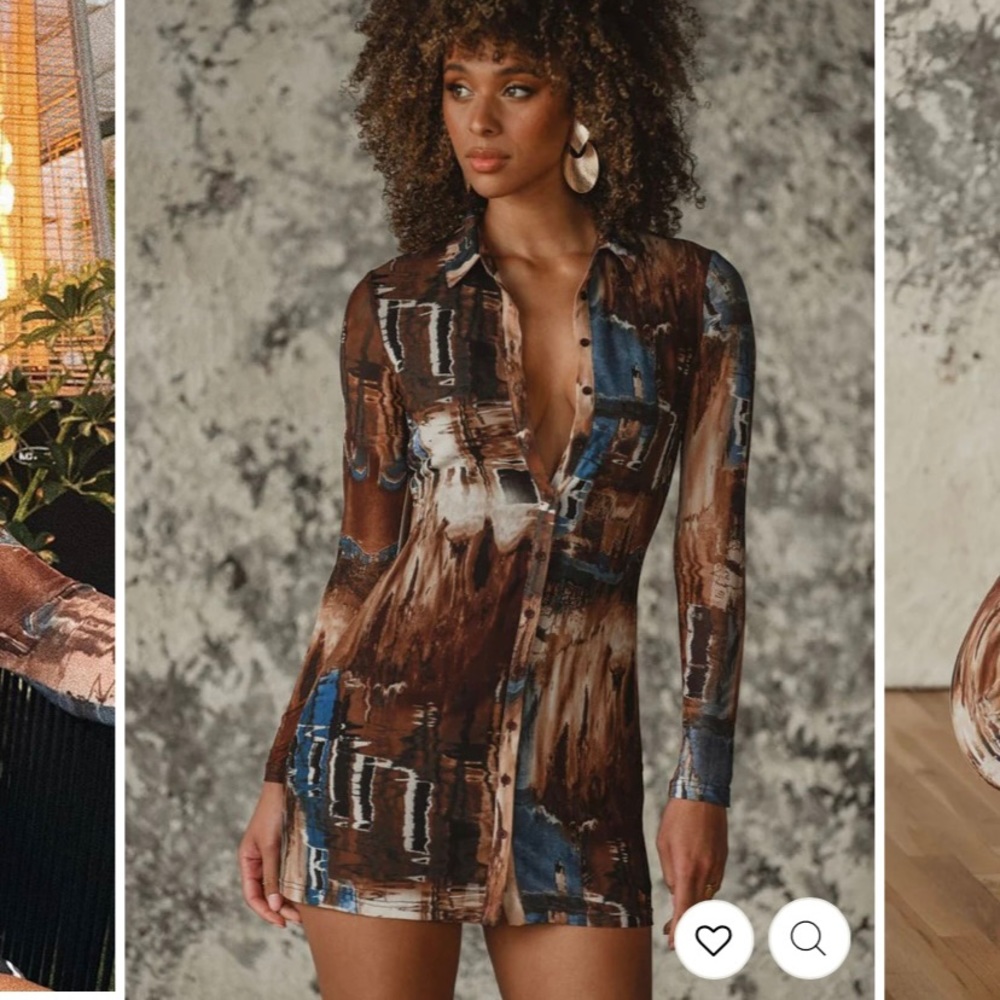 12th Tribe Pullock Brown Button Down Mesh Dress